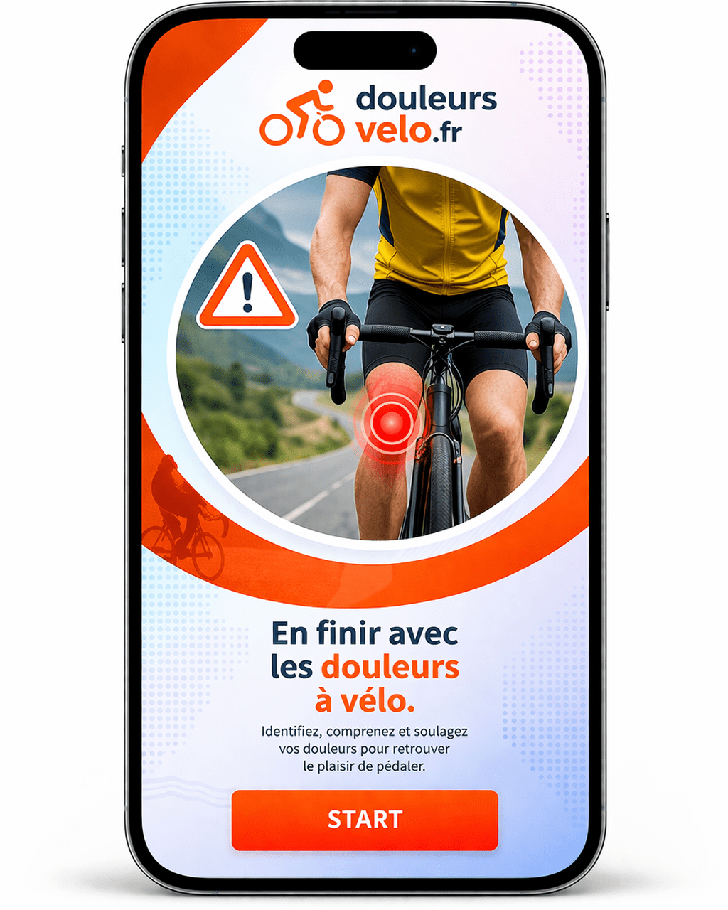 Outil de diagnostic des douleurs à vélo sur mobile avec analyse du genou, causes probables et conseils de bike fitting